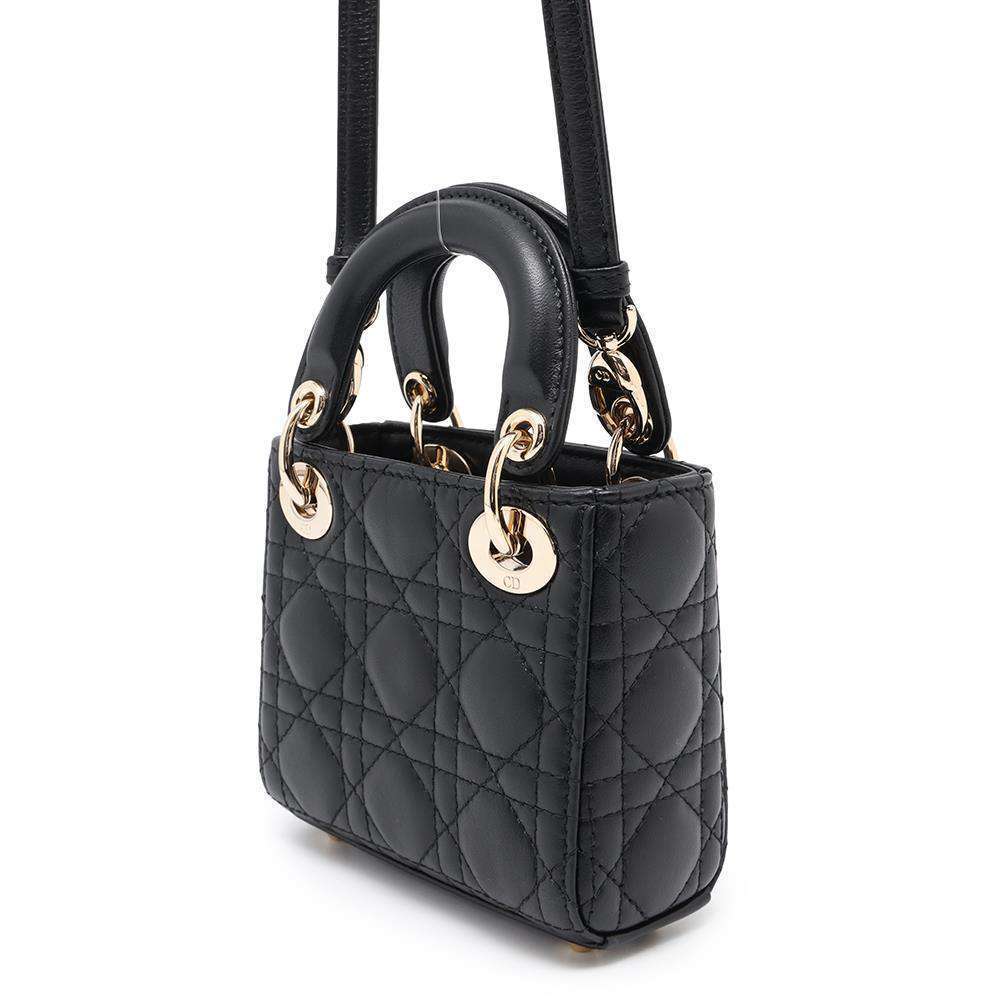 Christian Dior Lady Dior Cannage Micro Lambskin Handbag Black - Picture 2 of 9